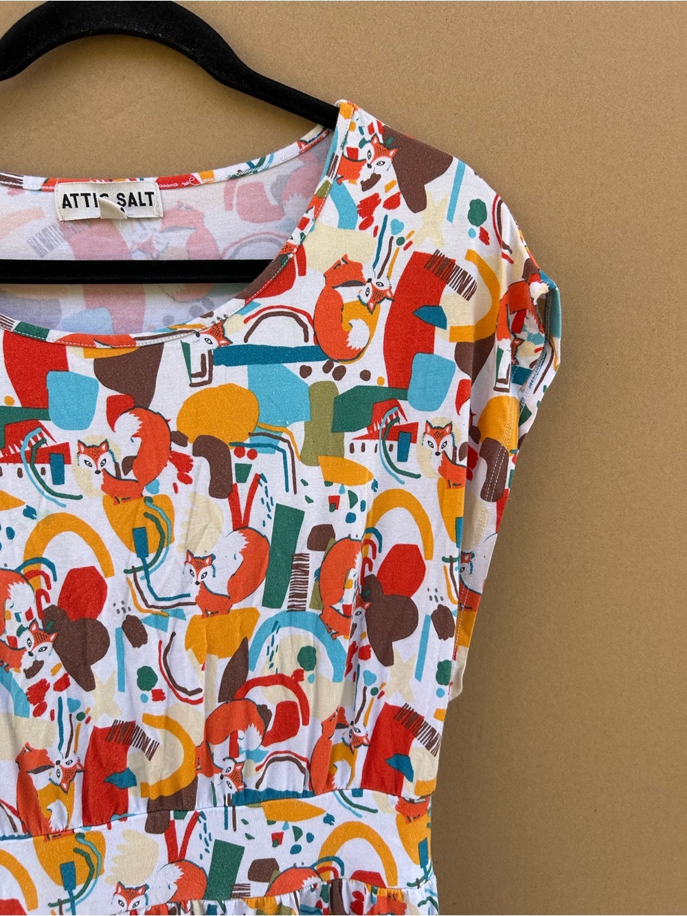 Attic Salt Abstract Fox Retro Mod Dress fit flare medium eclectic whimsical - Picture 10 of 10